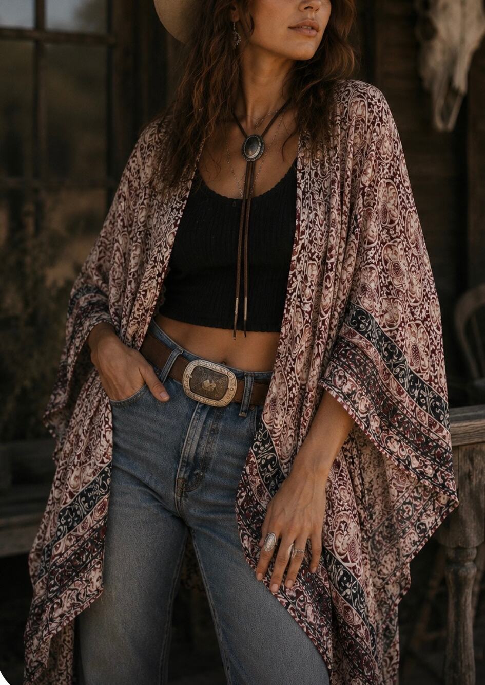 CG | CG Boho Paisley Kimono Duster Open Front sheer Cardigan  festival boho L